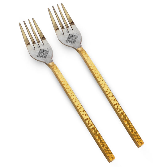 Pure Steel Hammered Fork  With Brass Handle, Length:- 18.80 cm