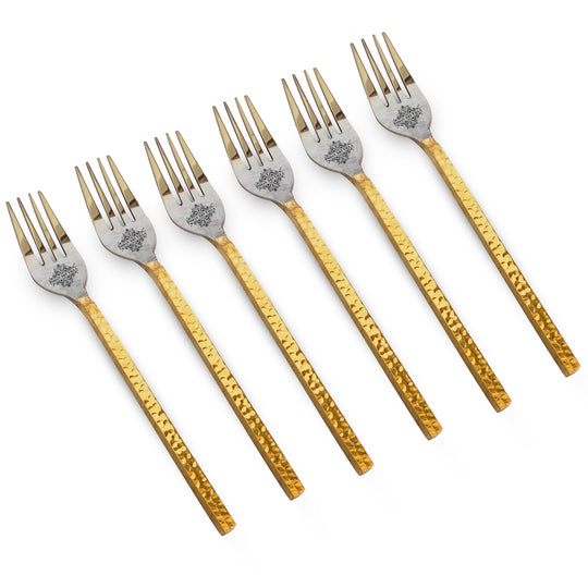 Pure Steel Hammered Fork  With Brass Handle, Length:- 18.80 cm