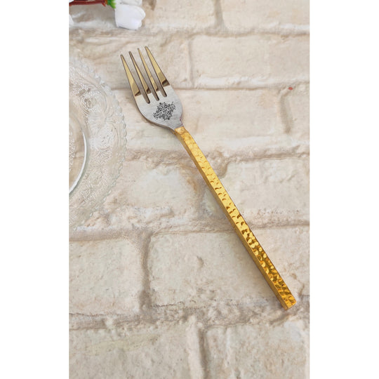 Pure Steel Hammered Fork  With Brass Handle, Length:- 18.80 cm