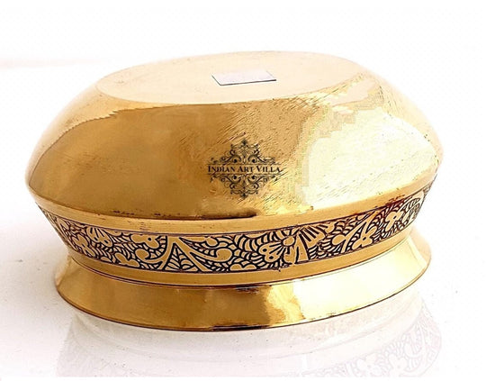 Handcrafted pital handi in polished finish with engraved border design and smooth wide rim ideal for authentic presentation