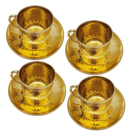 Pure Brass Hammered Cup & Saucer Set, Drinkware, Tableware, 150 ml