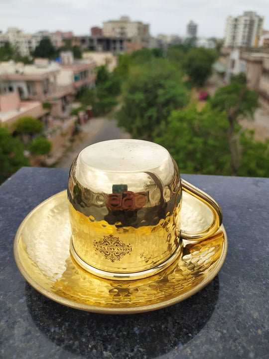 Pure Brass Hammered Cup & Saucer Set, Drinkware, Tableware, 150 ml