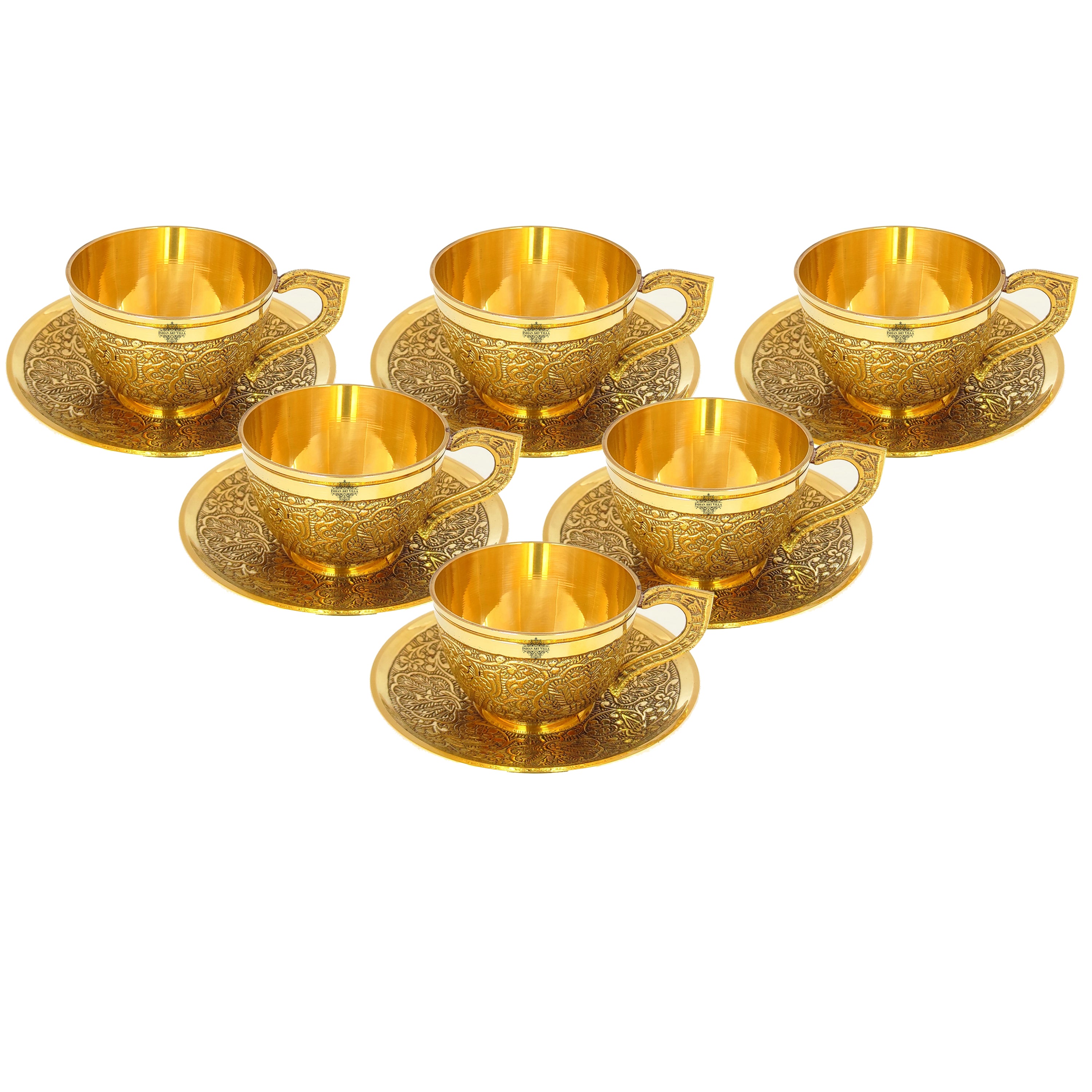 Buy Indian Art Villa Pure Brass Embossed Design Cup & Saucer, Serving Tea  Coffee, Tableware, Volume- 150 ML Online - Indian Art Villa