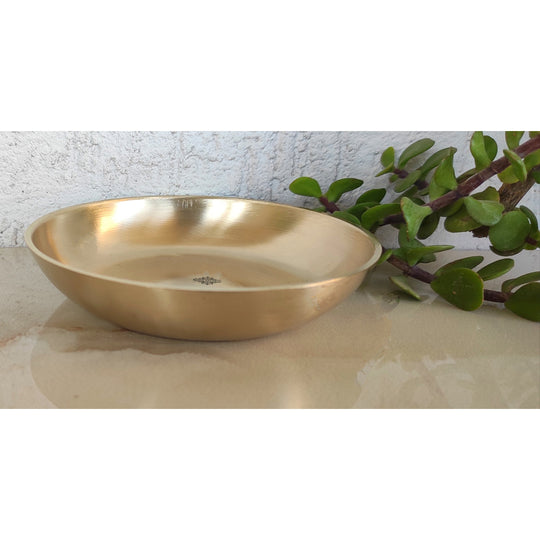 Brass Rice Plate With Matt Finish Design, Decorative Dinnerware, Tableware and Serveware for Home Hotel Restaurant, Diameter-10.92 cm