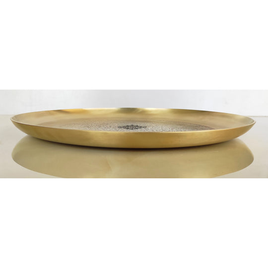 Indian Art Villa pital thali with soft matt finish and floral embossed center that reflects traditional Indian metalcraft