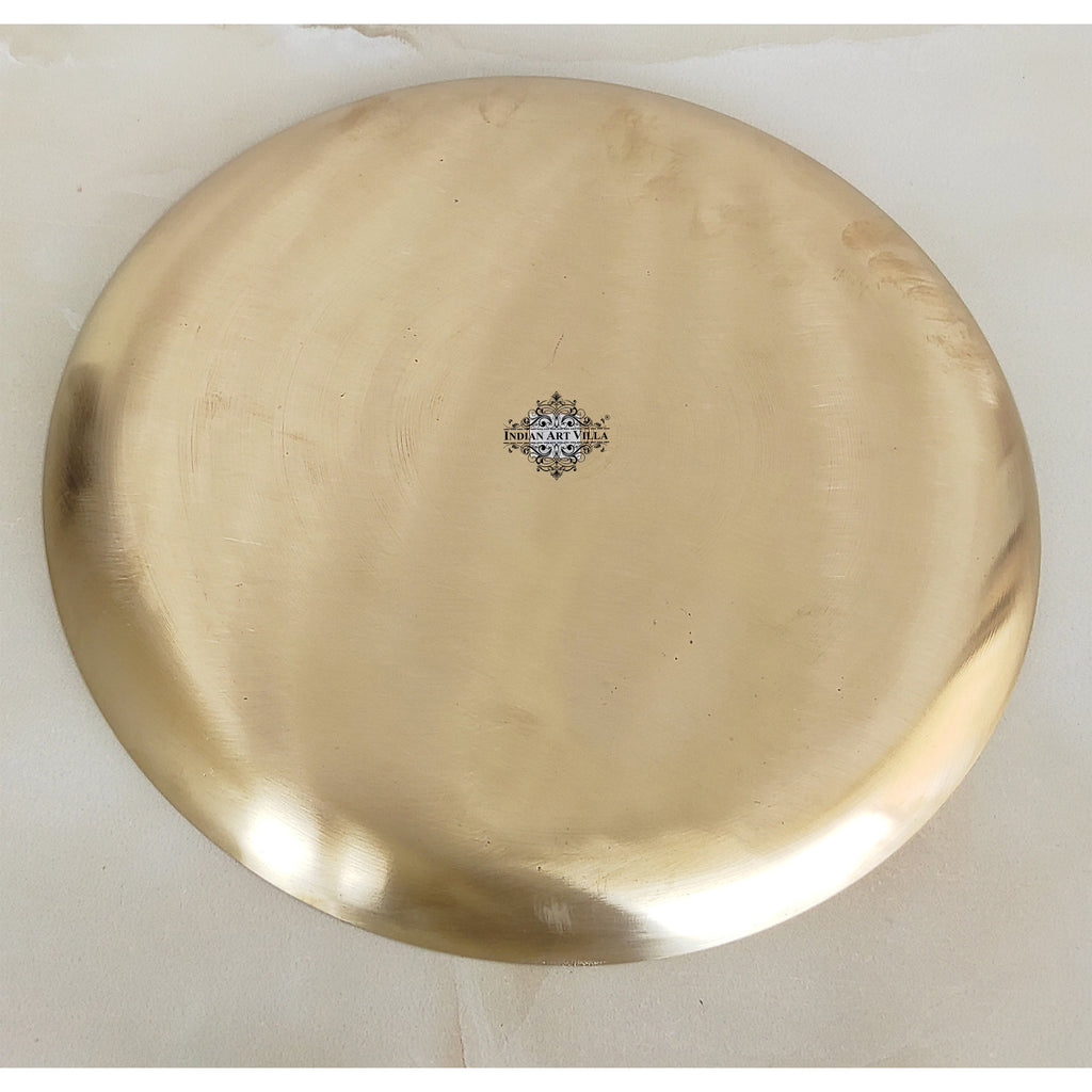 Indian Art Villa Brass Thali With Matt Finish Embossed Design, Decorative Dinnerware, Tableware and Serveware for Home Hotel Restaurant, Diameter-12 Inches
