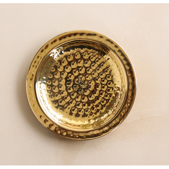 Pure brass hammered coaster 11.4 cm front view — Indian Art Villa