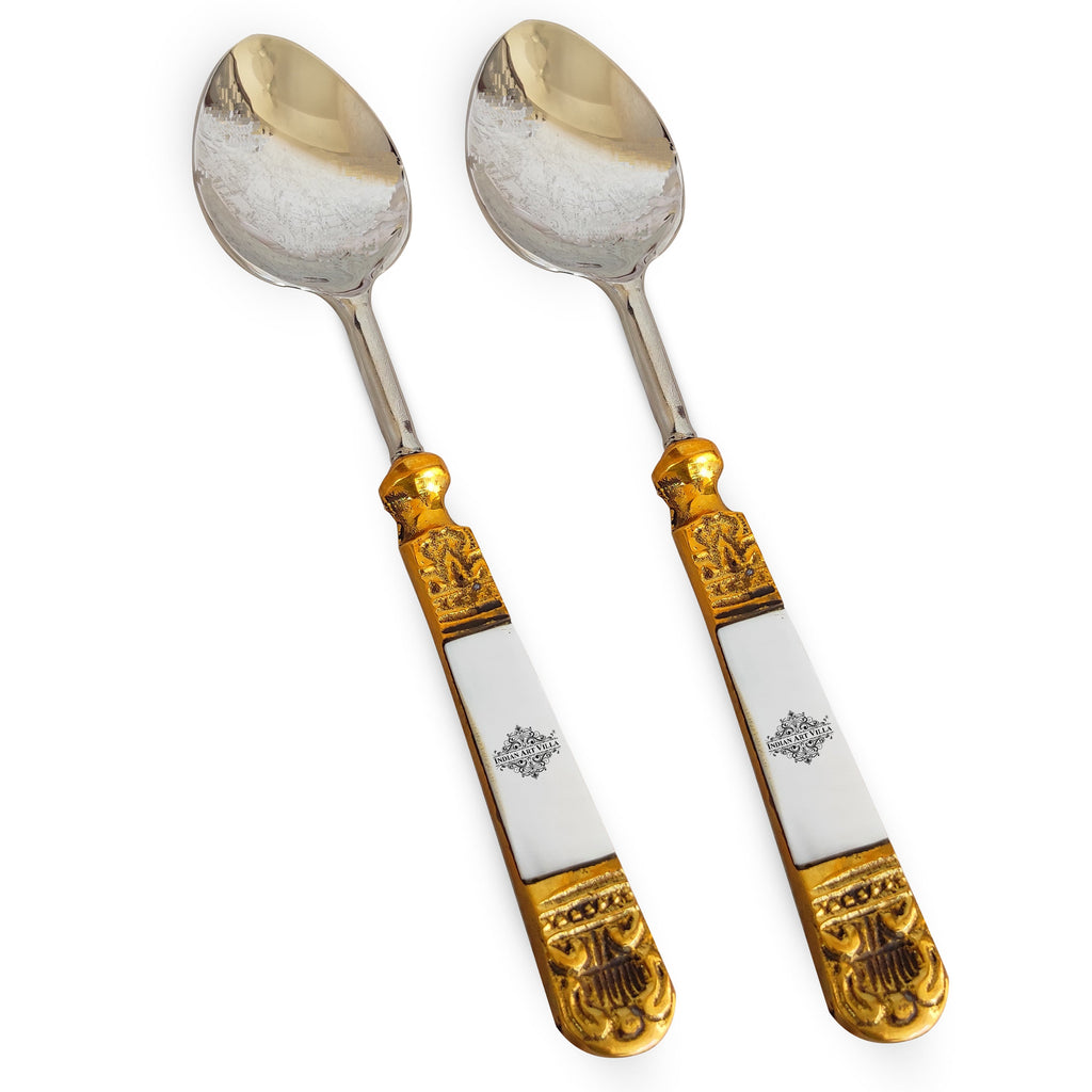 Indian Art Villa Steel Brass Spoon With Antique Embossed Design, Dinnerware, Tableware & Cutlery Item, Length:- 8 Inch