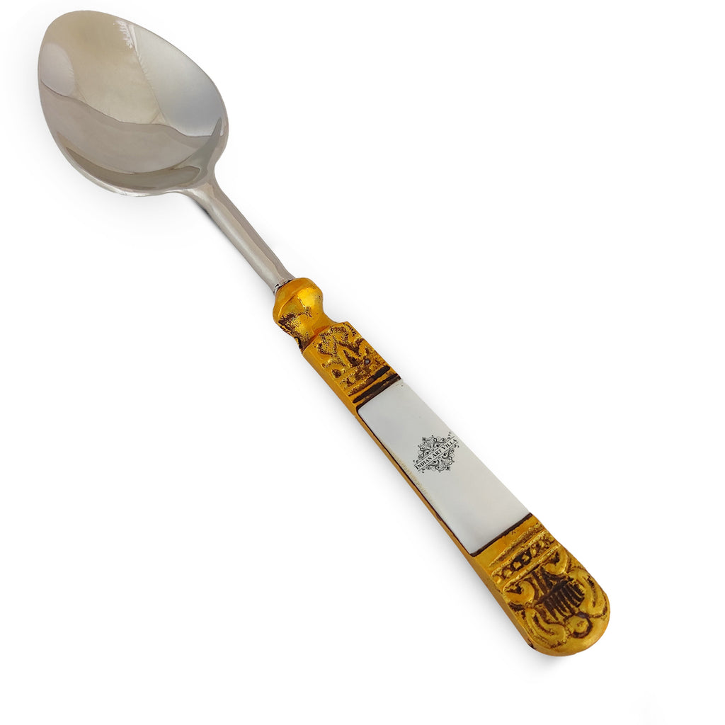 Indian Art Villa Steel Brass Spoon With Antique Embossed Design, Dinnerware, Tableware & Cutlery Item, Length:- 8 Inch