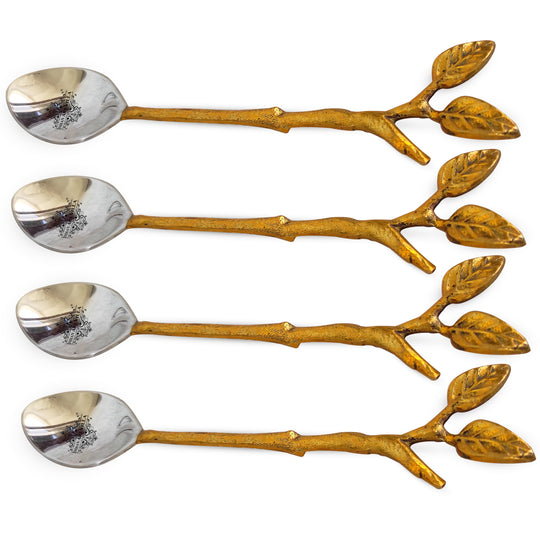 Steel Brass Spoon With Antique Leaf Design Length:- 15.24 cm