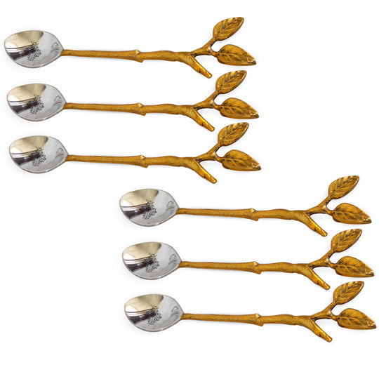 Steel Brass Spoon With Antique Leaf Design Length:- 15.24 cm