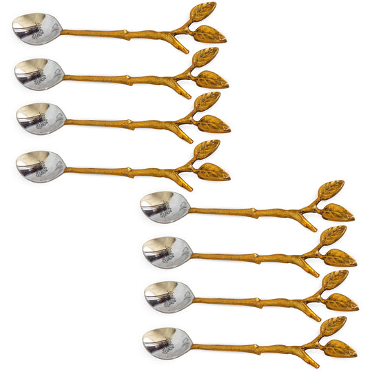 Steel Brass Spoon With Antique Leaf Design Length:- 15.24 cm