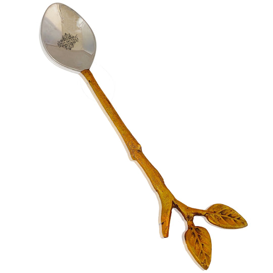 Steel Brass Spoon With Antique Leaf Design Length:- 15.24 cm