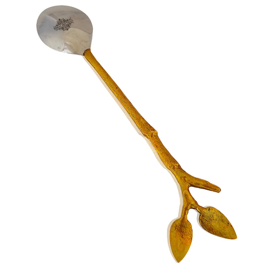 Steel Brass Spoon With Antique Leaf Design Length:- 15.24 cm