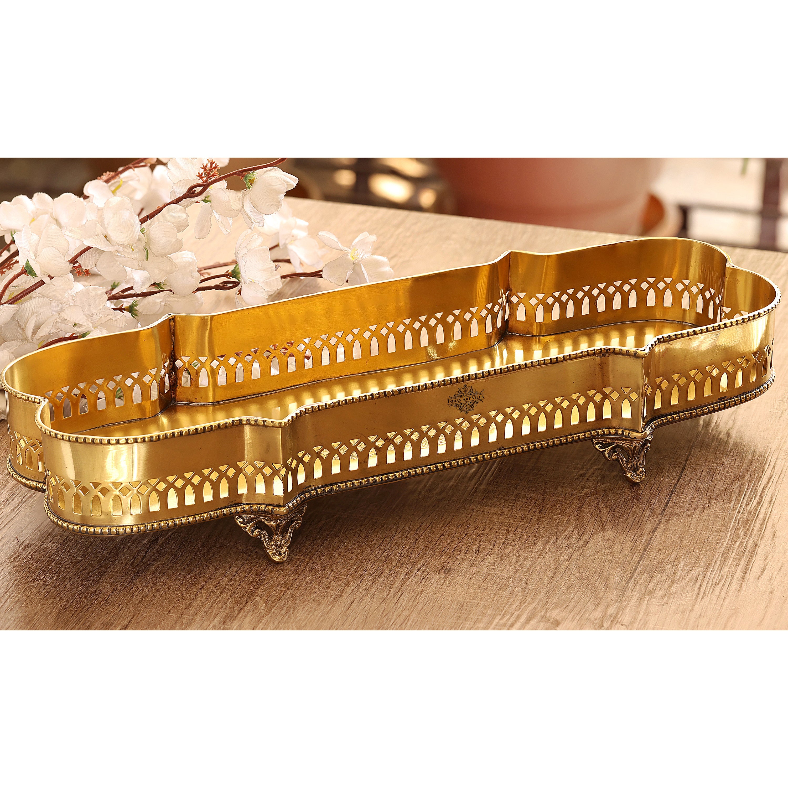Pure Brass Round Tray with 4 Brass Cup & Saucer