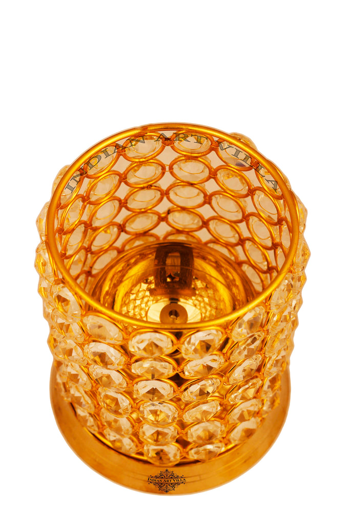 Indian Art Villa Brass Akhand Jyot Crystal Diya, Oil Puja Lamp, Home Temple Decor, Diwali Gift Item