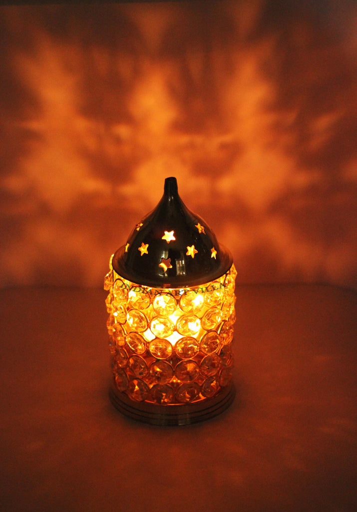 Indian Art Villa Brass Akhand Jyot Crystal Diya, Oil Puja Lamp, Home Temple Decor, Diwali Gift Item