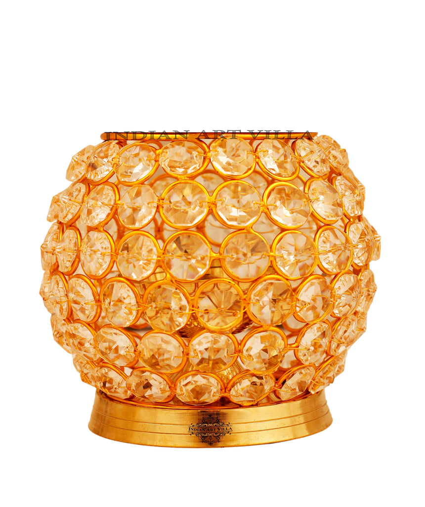 INDIAN ART VILLA  Brass Crystal Matka Design Akhand Diya Deepak