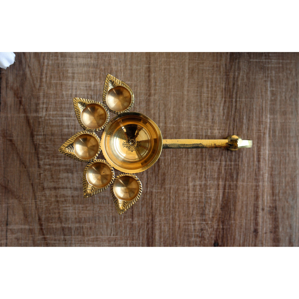 Indian Art Villa Brass Panch Aarti Diya with Antique Design, Idol for Home and tempel Pooja.