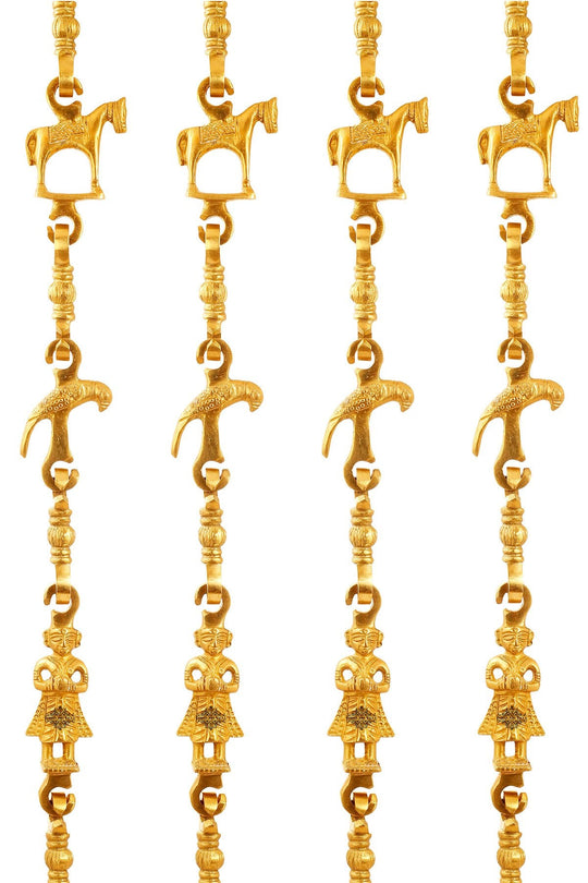 Brass Jhula Chain Horse, Parrot, Men Guard, Rudraksh Design, 193 cm Each, Set of 4