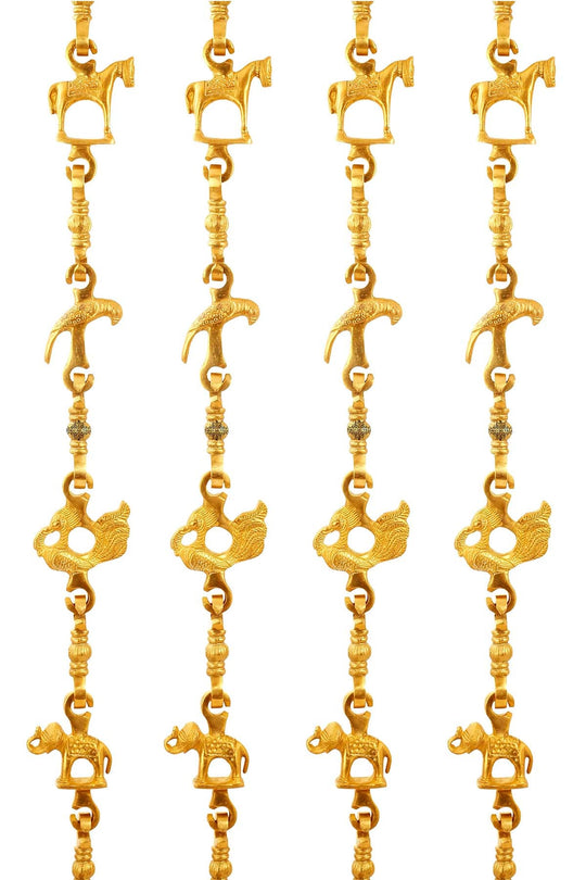 Brass Jhula chain elephant peacock design set of 4 full view — Indian Art Villa