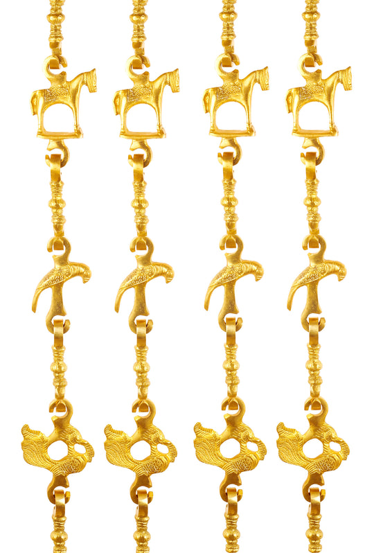 Brass Jhula chain horse parrot peacock 3-step set of 4 variant 2 full view — Indian Art Villa