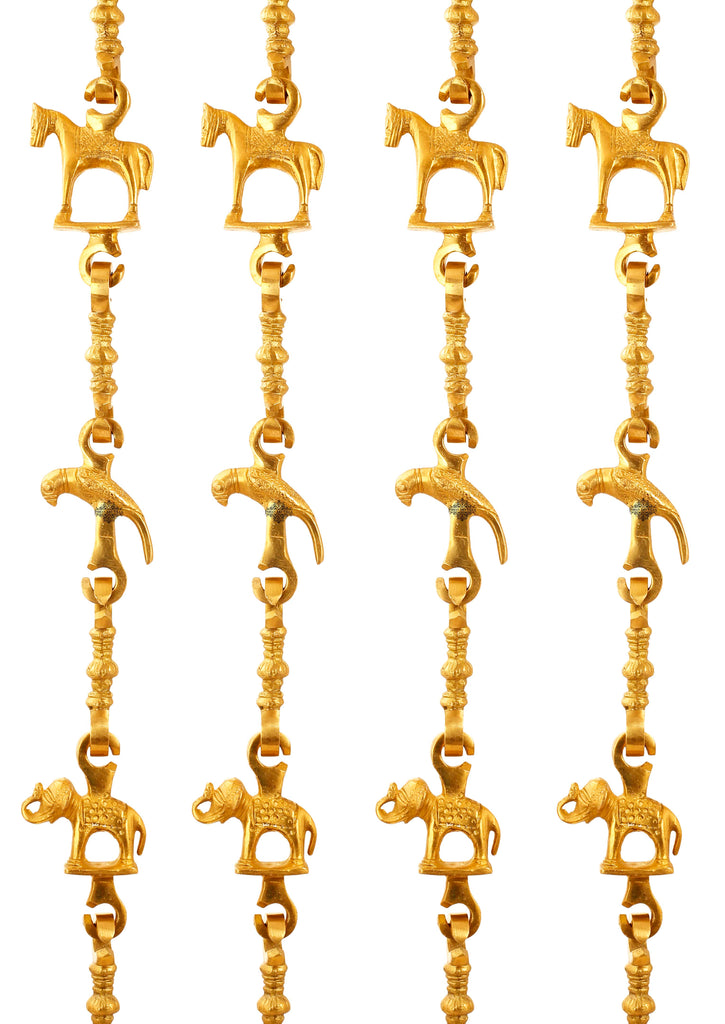 Indian Art Villa Brass Jhula Chain Horse, Parrot, Elephant with 3 step Designer Chain 74 Inch Each, Set of 4