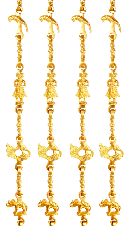 Brass Jhula chain parrot peacock elephant 3-step set of 4 full view — Indian Art Villa