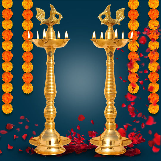 Pure Brass Stand/Pillar Diya/Deepak/Lamp/Lantern With Bird Design, Pooja, Home Decor & Diwali Gift Item