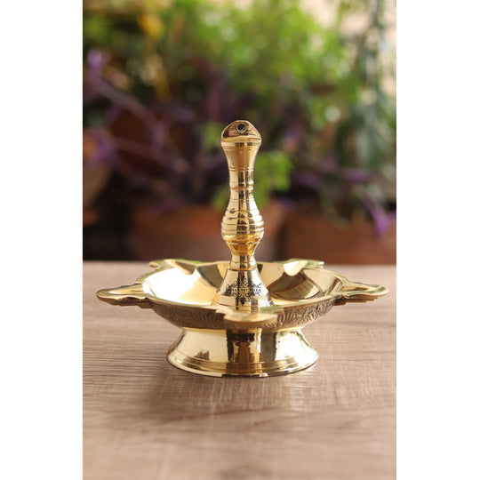Handmade pure brass hanging Latkan heavy Diya decorative oil lamp front view — Indian Art Villa