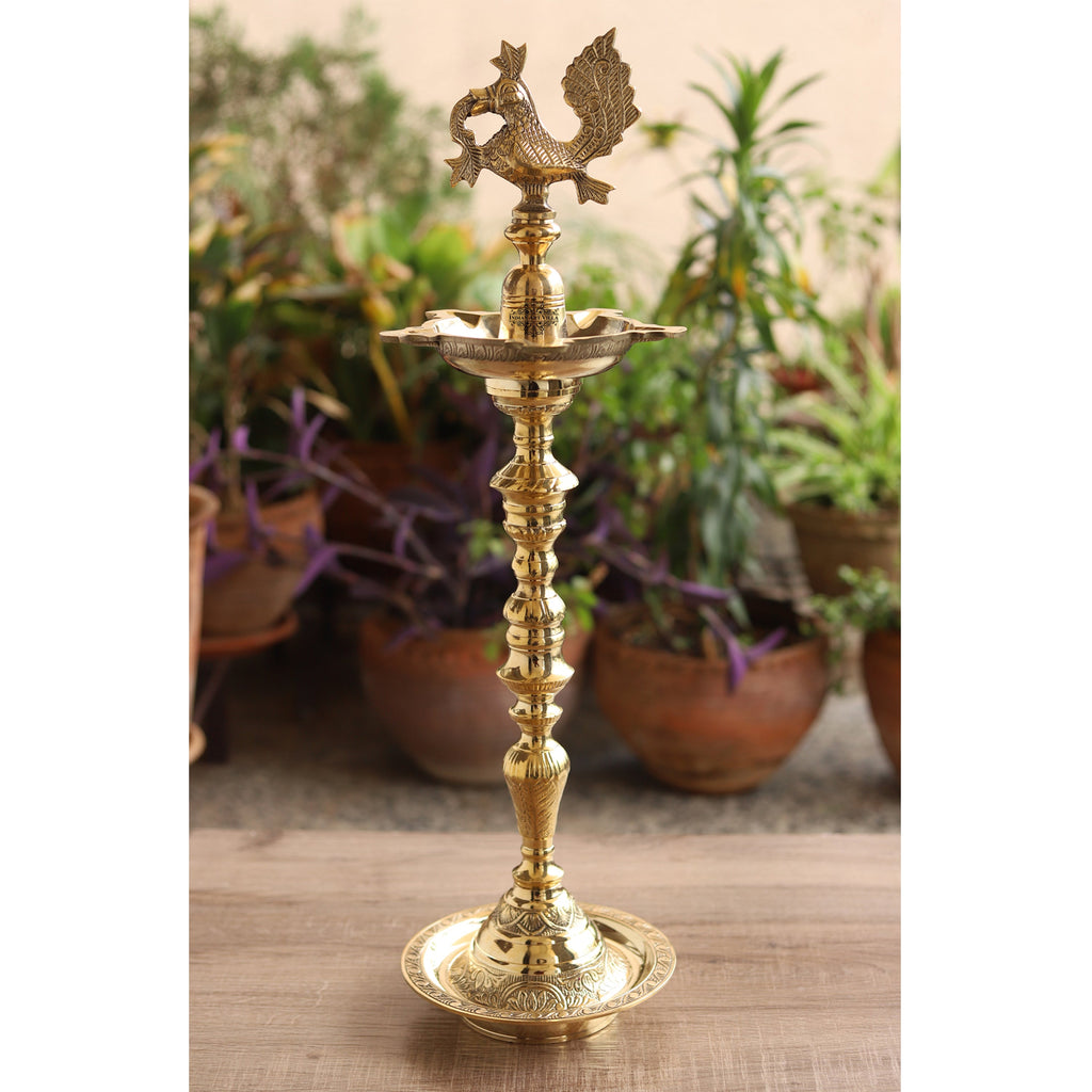 Indian Art Villa Pure Brass Stand/Pillar Diya/Deepak/Lamp/Lantern With Bird Design, Pooja, Home Decor & Diwali Gift Item