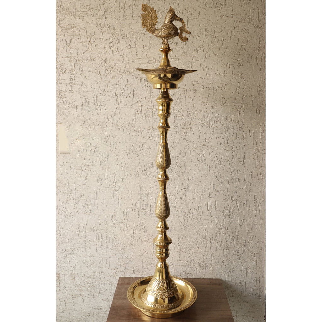 Indian Art Villa Pure Brass Stand/Pillar Diya/Deepak/Lamp/Lantern With Bird Design, Pooja, Home Decor & Diwali Gift Item