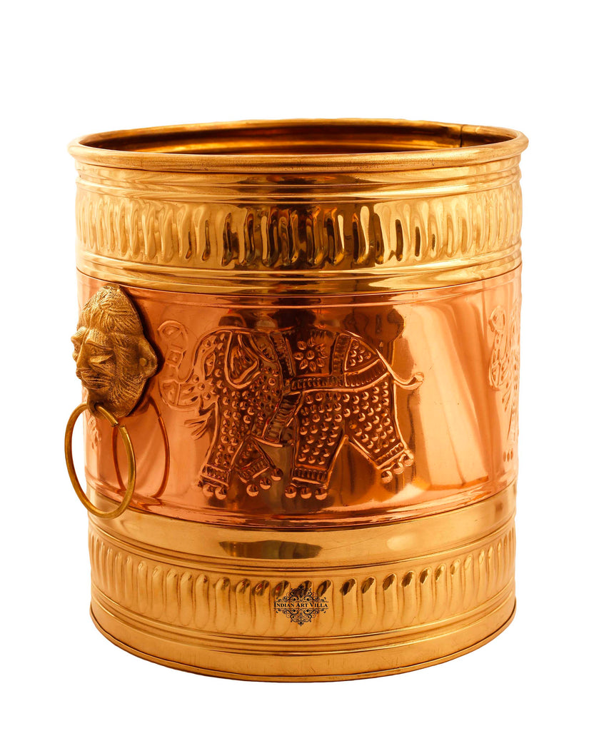 Brass Planter Embossed With Handle- 10"X9"