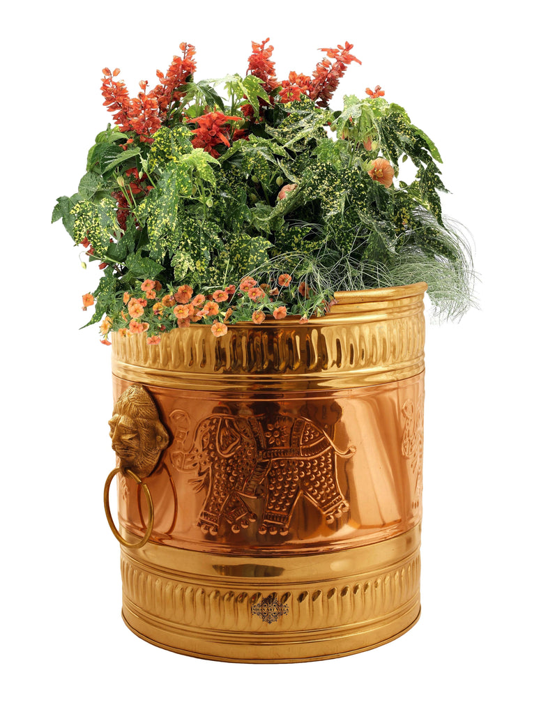 Indian Art Villa Pure Brass Planter Embossed With Handle