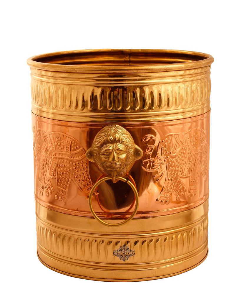 Indian Art Villa Brass Planter Embossed With Handle- 11.5"X13"
