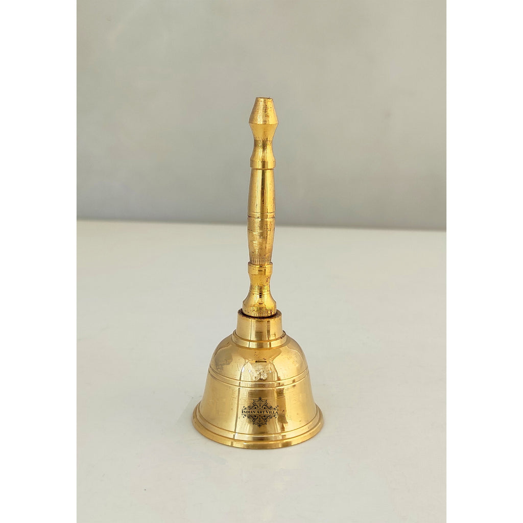 Indian Art Villa Brass Pooja Bell For Pujan Purpose , Spiritual Gift Item , Pooja Arti Temple Home Office, Height - 4 Inch Gold
