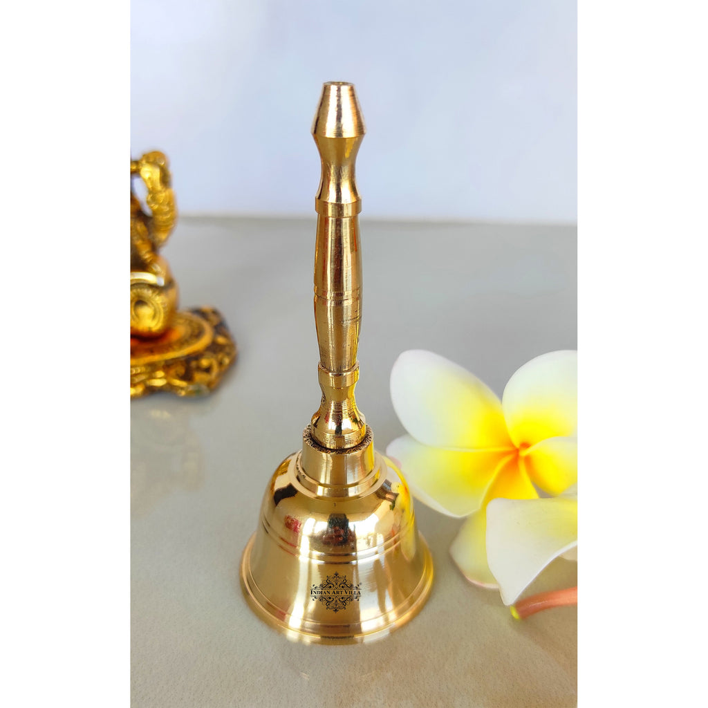 Indian Art Villa Brass Pooja Bell For Pujan Purpose , Spiritual Gift Item , Pooja Arti Temple Home Office, Height - 4 Inch Gold