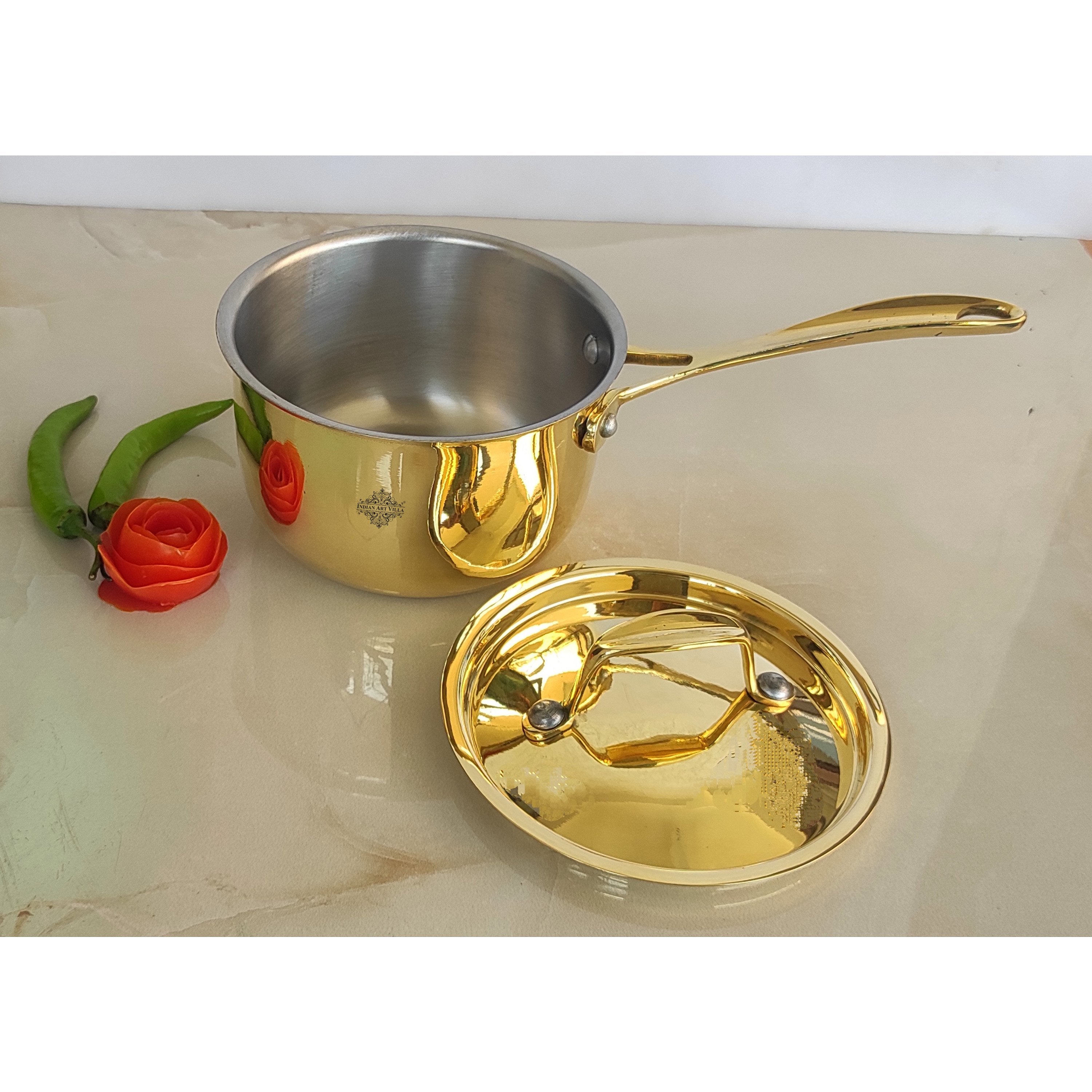 Buy Indian Art Villa Pure Brass Sauce Pan with Brass Lid and Handle with  Tin Lining Inside, Serveware, Cookware Online - Indian Art Villa