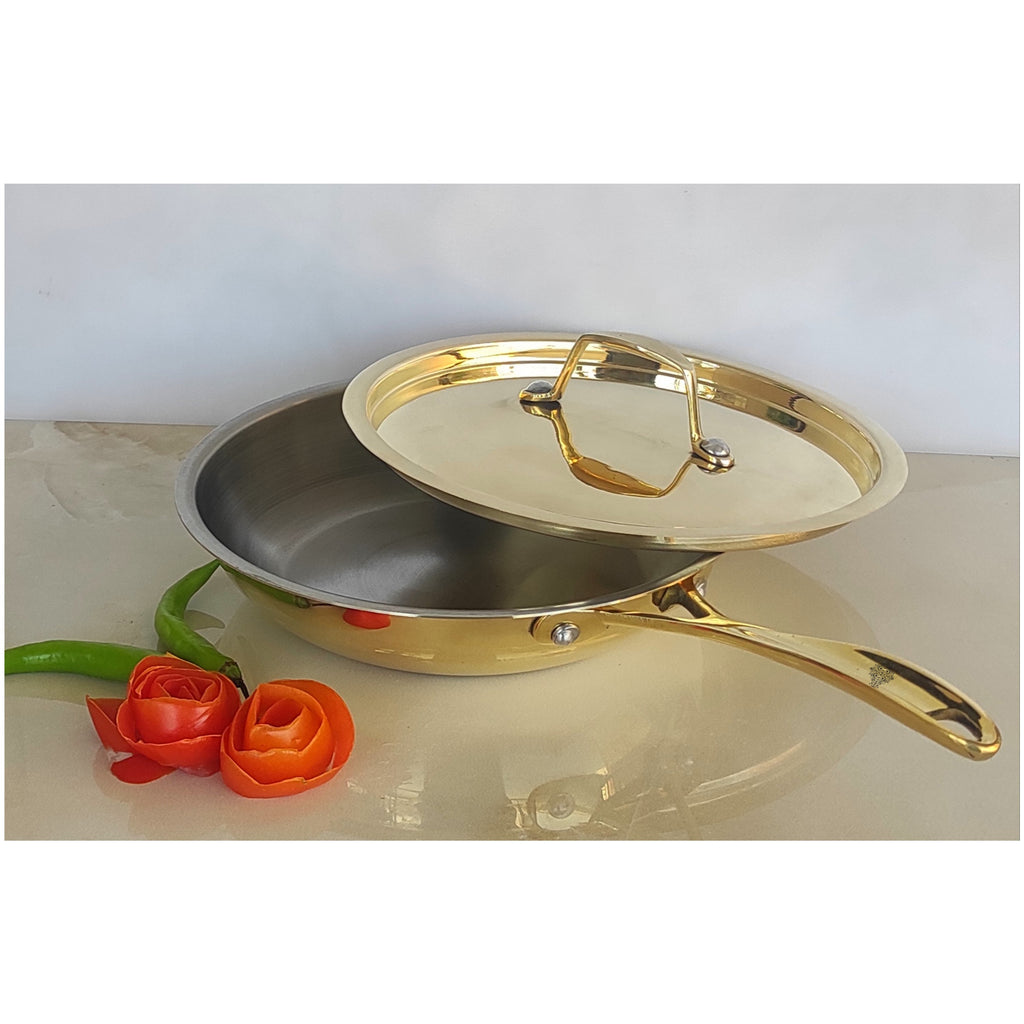 Pure Brass Saute Pan with Brass Lid and Handle with Tin Lining Inside, Serveware, Cookware