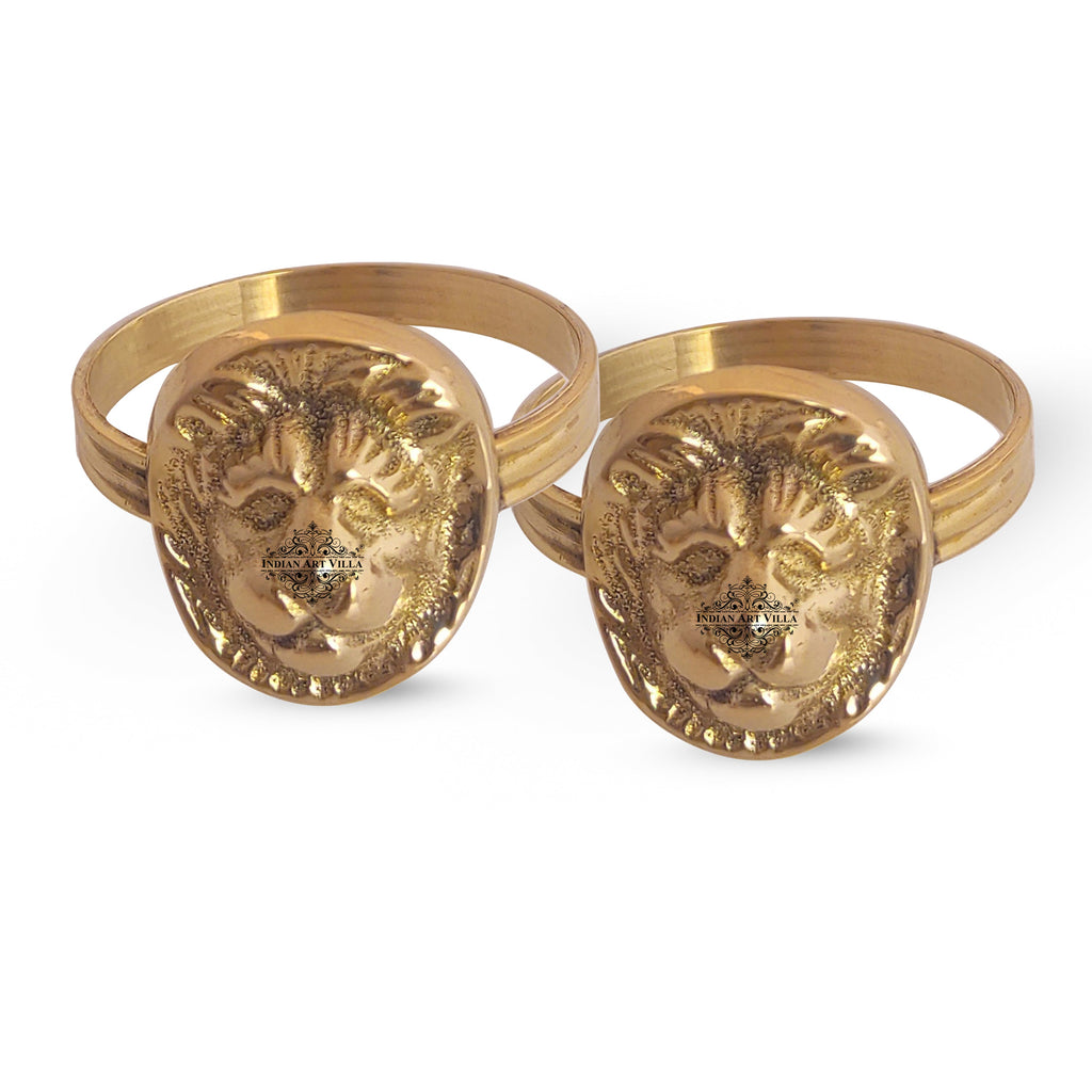 Indian Art Villa Pure Brass Lion Faced Design Napkin Ring, Diameter:-1.55 Inch