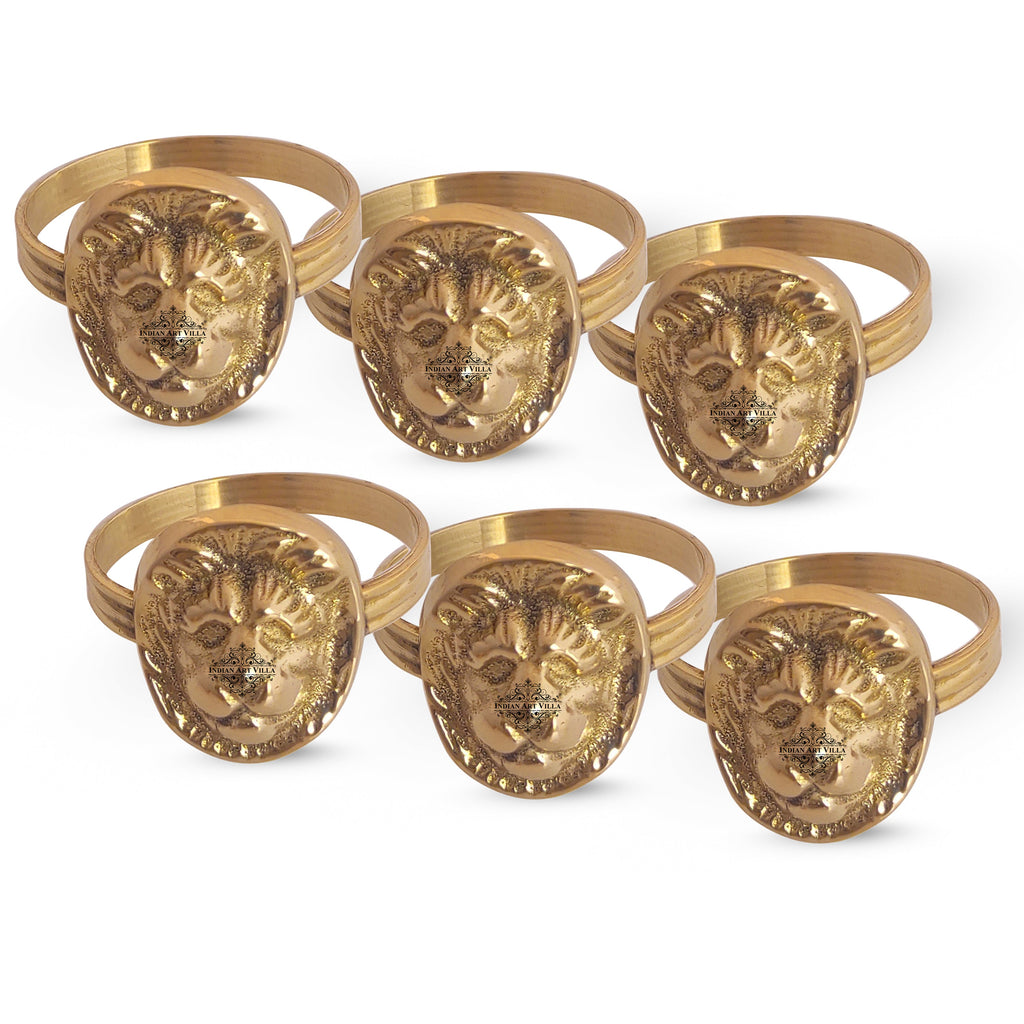 Indian Art Villa Pure Brass Lion Faced Design Napkin Ring, Diameter:-1.55 Inch