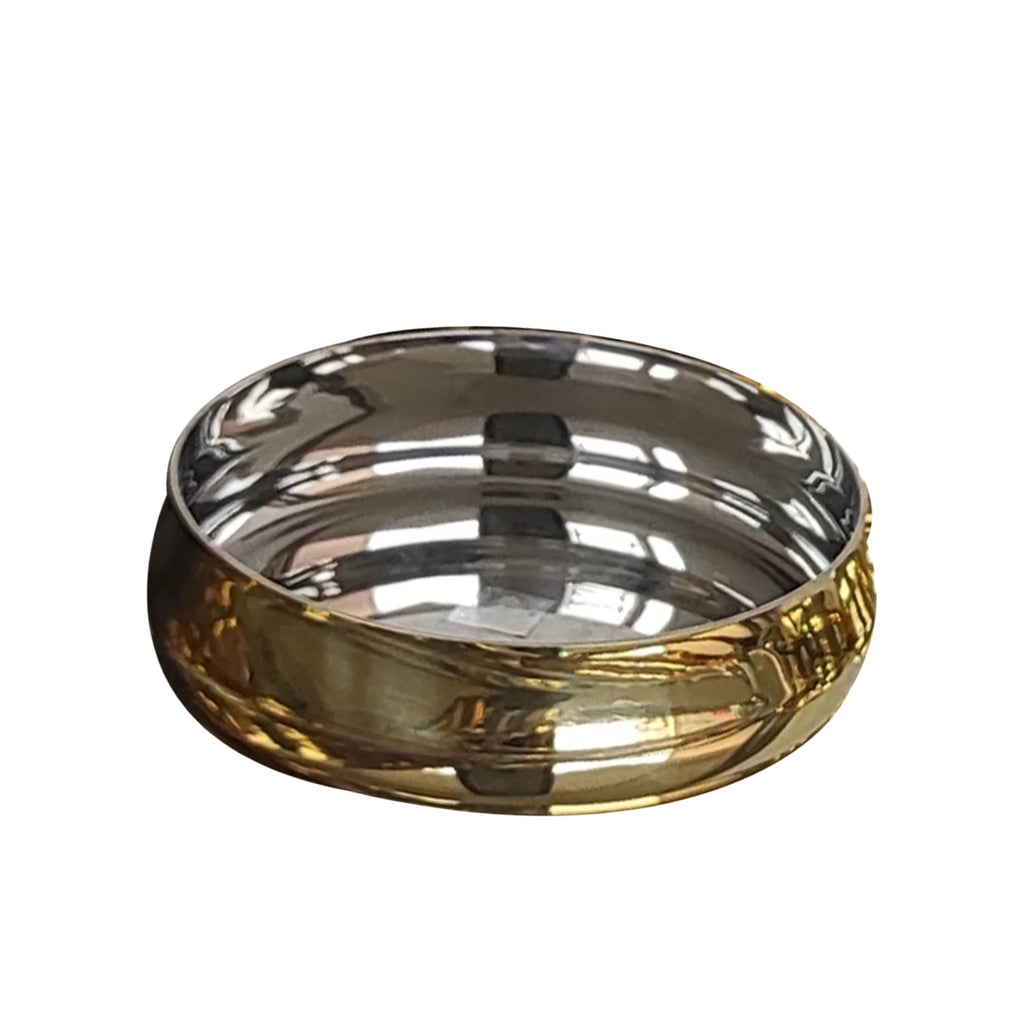 INDIAN ART VILLA Steel Brass Curved Rice/Halwa Plate, Width- 4.75 Inches