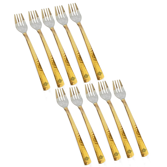 Steel Brass Fork With Hammered And Shine Finish Design