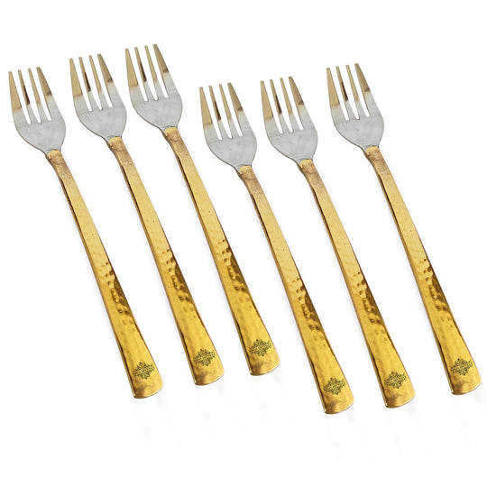 Steel Brass Fork With Hammered And Shine Finish Design