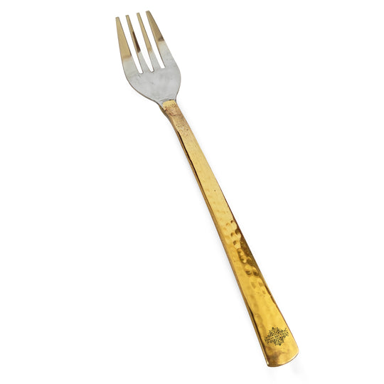 Steel Brass Fork With Hammered And Shine Finish Design