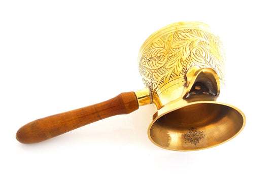 Brass Turkish Kettle Mug with wooden Handle, Coffee tea Mug Pourer, Leaf Design