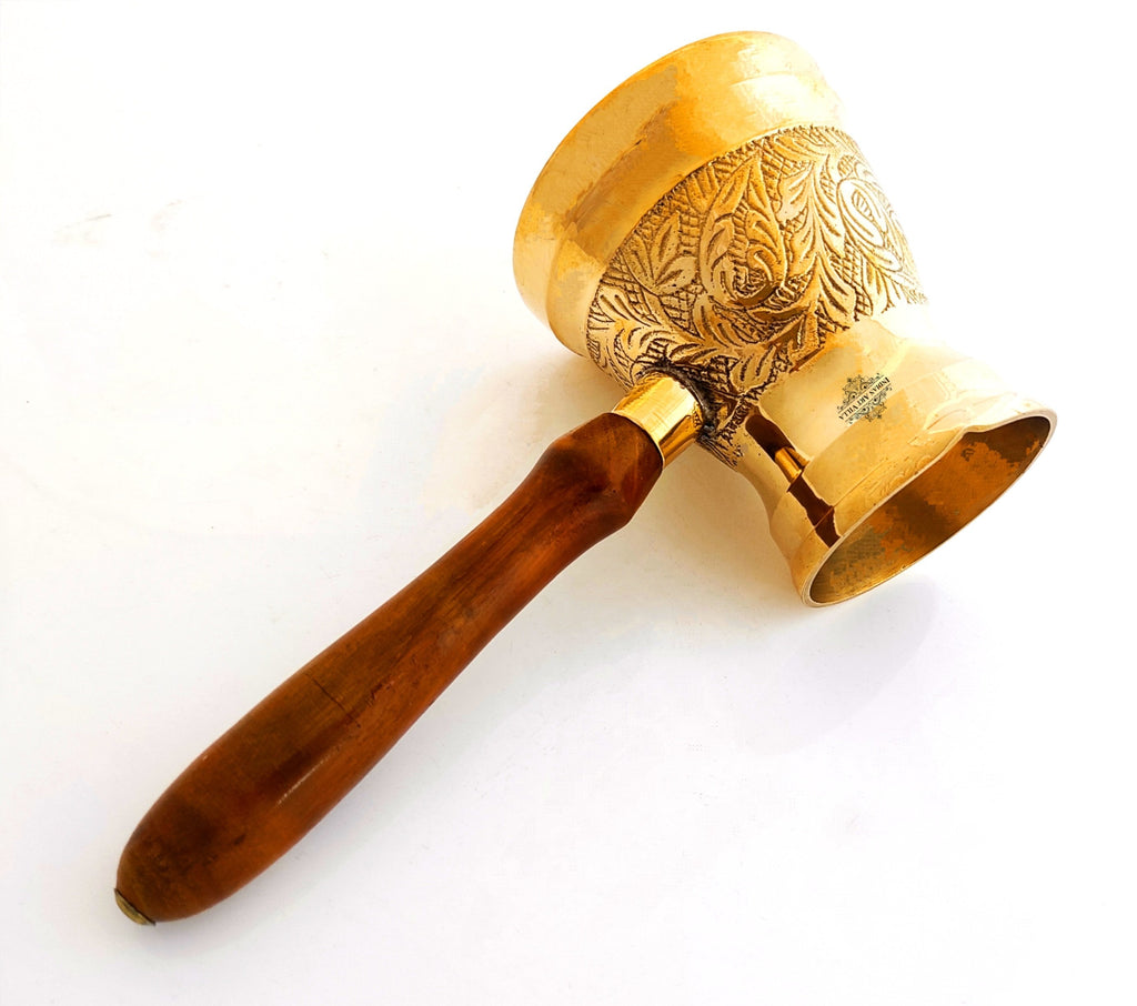 Indian Art Villa Pure Brass Turkish Kettle Mug with wooden Handle | Coffee / tea Mug Pourer