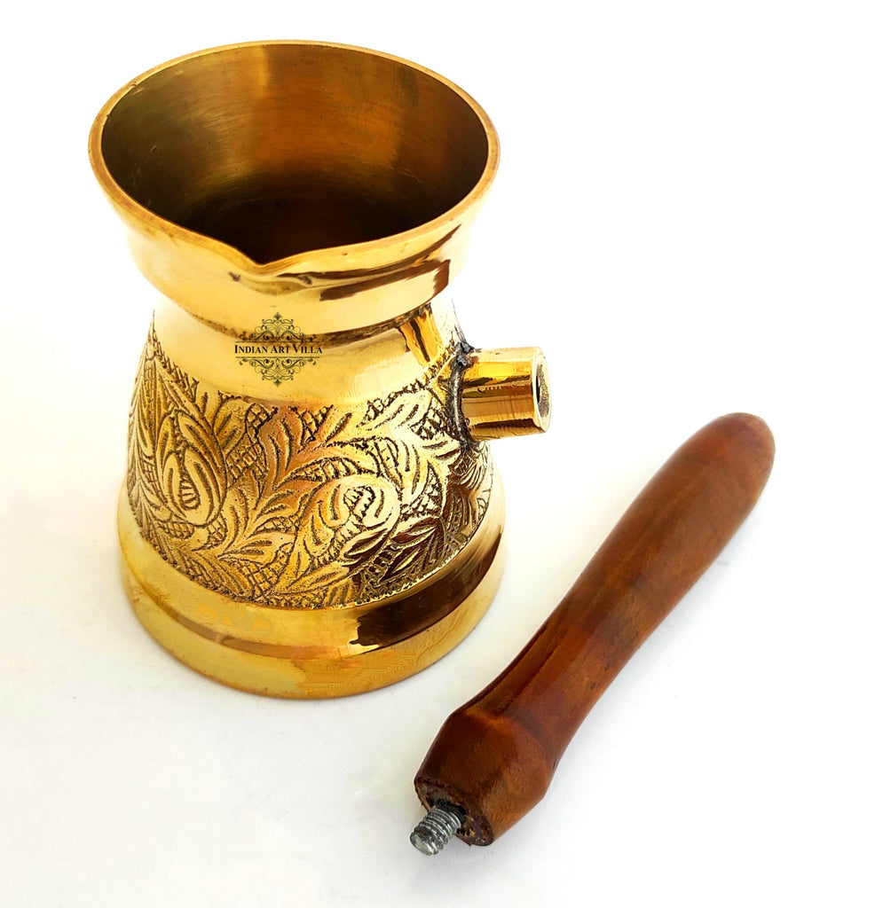 Indian Art Villa Pure Brass Turkish Kettle Mug with wooden Handle | Coffee / tea Mug Pourer
