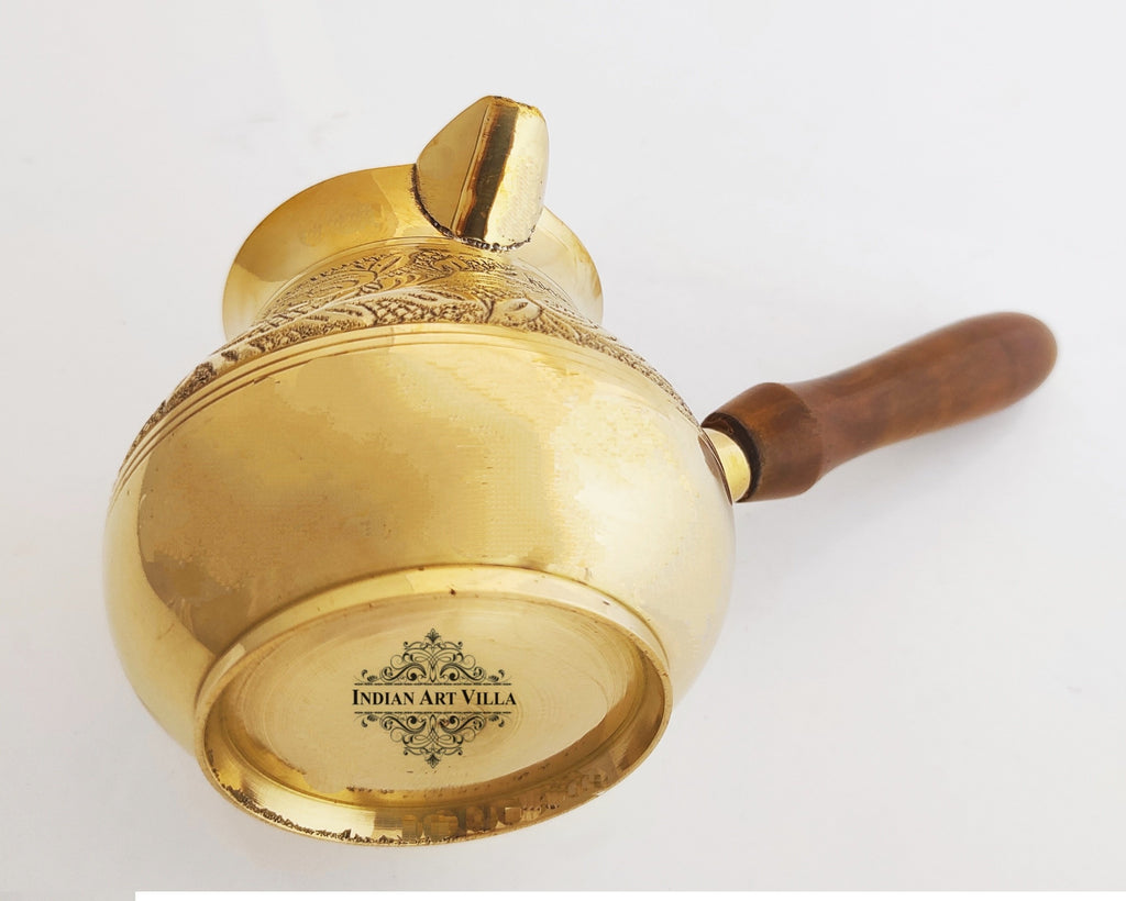 Indian Art Villa Brass Turkish Kettle Mug with wooden Handle, Coffee tea Mug Pourer, Matka Pot Design