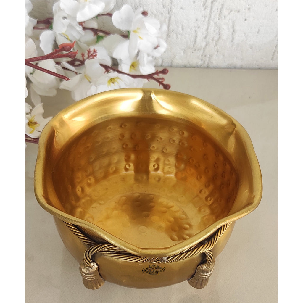 Indian Art Villa Pure Brass Matt Finish Hammered Design Multipurpose Bowl With Knot On Neck, Decorative Bowl for Home, Office and Table Decor, Volume-700 ML